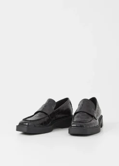 Kengät<Vagabond Jillian Loafer Musta Croc-Kohokuvioitua Nahkaa