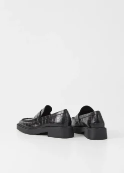 Kengät<Vagabond Jillian Loafer Musta Croc-Kohokuvioitua Nahkaa